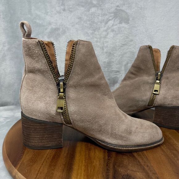 Jeffrey Campbell Boots 8 Tan Suede Boone Cut Out Side Zip Ankle Chunky Heel - Picture 8 of 16